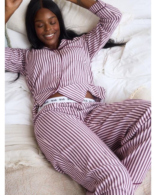Stripe & Stare Brown Soft Brushed Woven Pyjama Top
