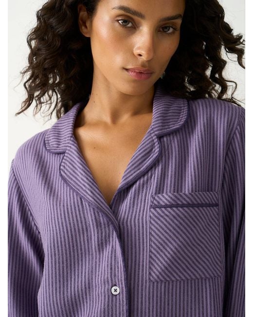 Stripe & Stare Purple Soft Brushed Woven Pyjama Top