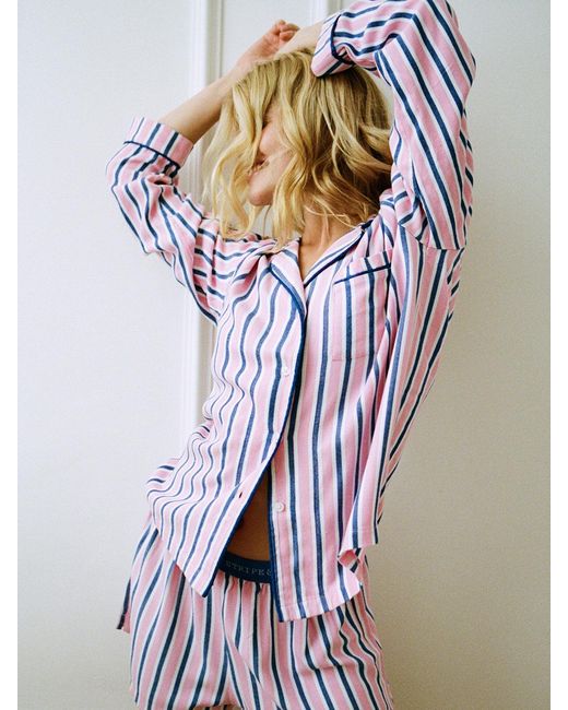 Stripe & Stare Pink Soft Brushed Woven Pyjama Top