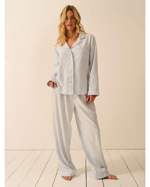 Stripe & Stare Natural Soft Brushed Woven Pyjama Top