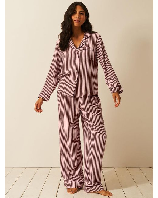 Stripe & Stare Brown Soft Brushed Woven Pyjama Top