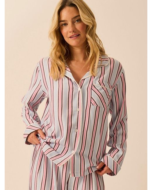 Stripe & Stare Natural Soft Brushed Woven Pyjama Top