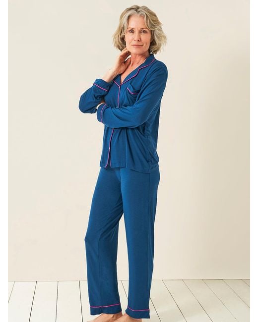 Stripe & Stare Blue Midnight Raspberry TENCEL™ Long Pyjama Set