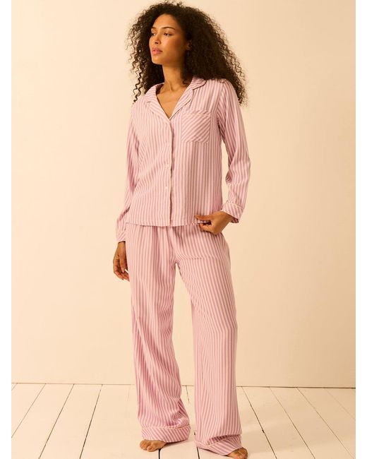 Stripe & Stare Pink Soft Brushed Woven Pyjama Top