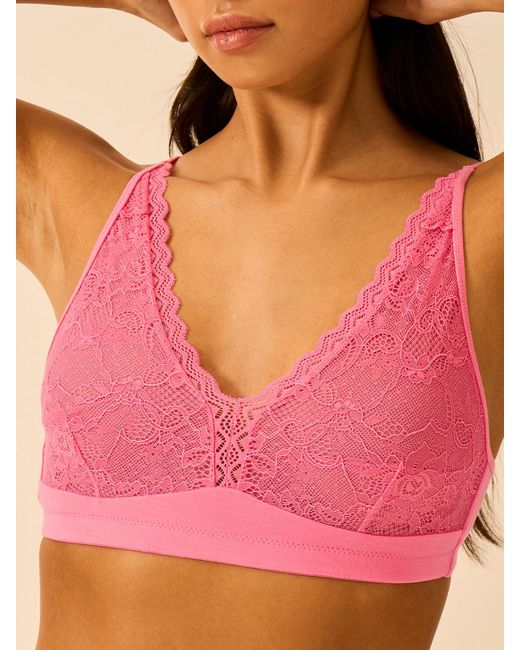Stripe & Stare Pink Eco Lace Double Layer Plunge Bra