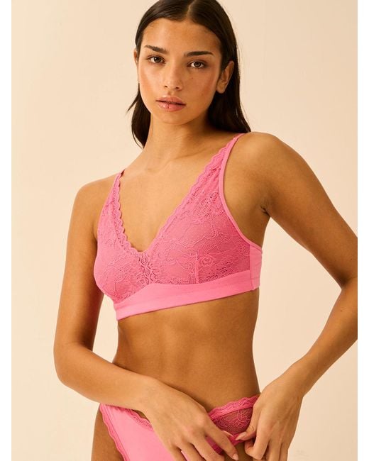 Stripe & Stare Pink Eco Lace Double Layer Plunge Bra