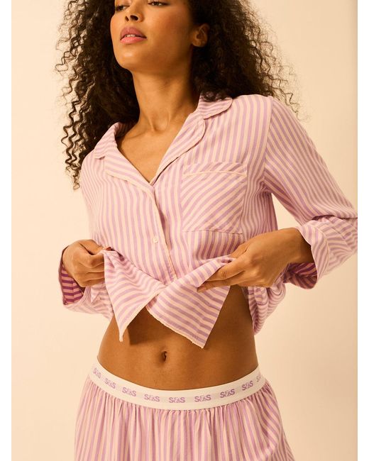Stripe & Stare Pink Soft Brushed Woven Pyjama Top