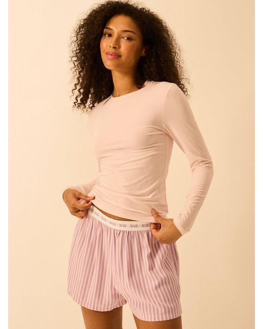 Stripe & Stare Pink Soft Brushed Woven Pyjama Shorts