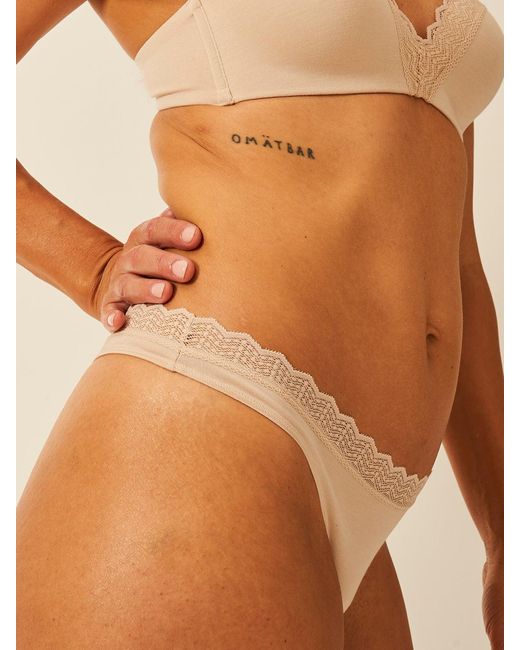 Stripe & Stare Brown Zigzag Lace Thong- Sand