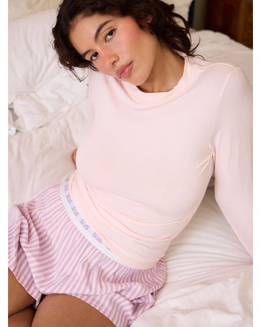 Stripe & Stare Pink Soft Brushed Woven Pyjama Shorts