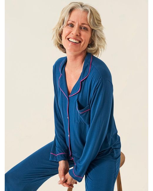 Stripe & Stare Blue Midnight Raspberry TENCEL™ Long Pyjama Set