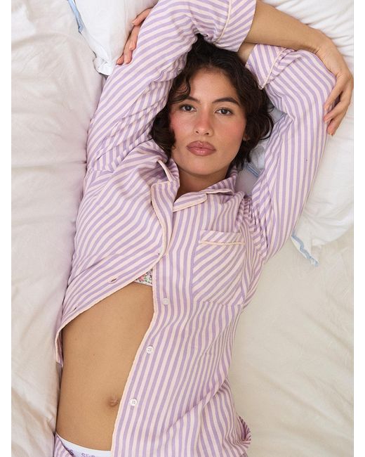Stripe & Stare Pink Soft Brushed Woven Pyjama Top