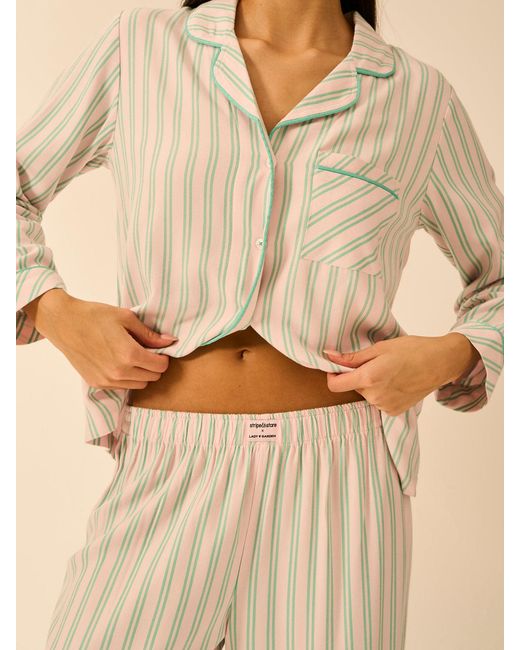 Stripe & Stare Natural Soft Brushed Woven Pyjama Top