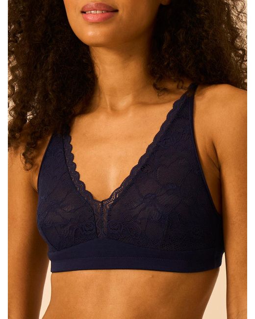 Stripe & Stare Blue Eco Lace Double Layer Plunge Bra