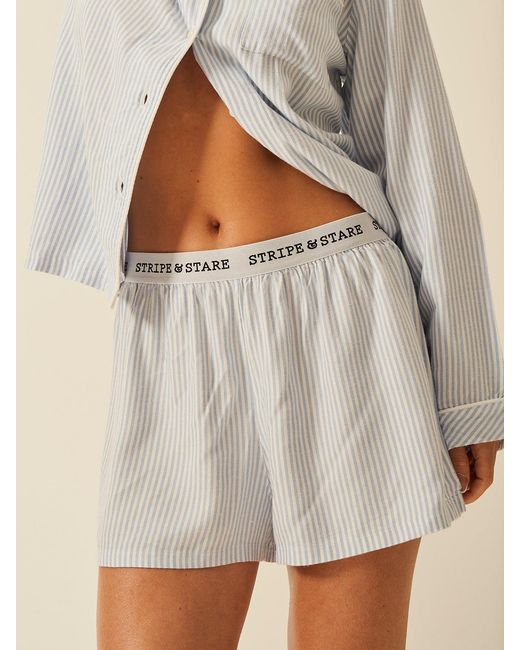 Stripe & Stare Blue Soft Brushed Woven Pyjama Shorts
