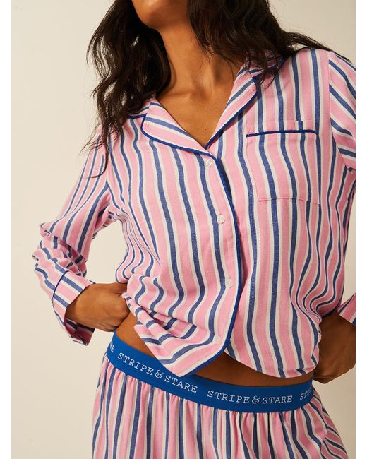 Stripe & Stare Pink Soft Brushed Woven Pyjama Top