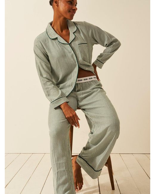 Stripe & Stare Green Soft Brushed Woven Pyjama Top