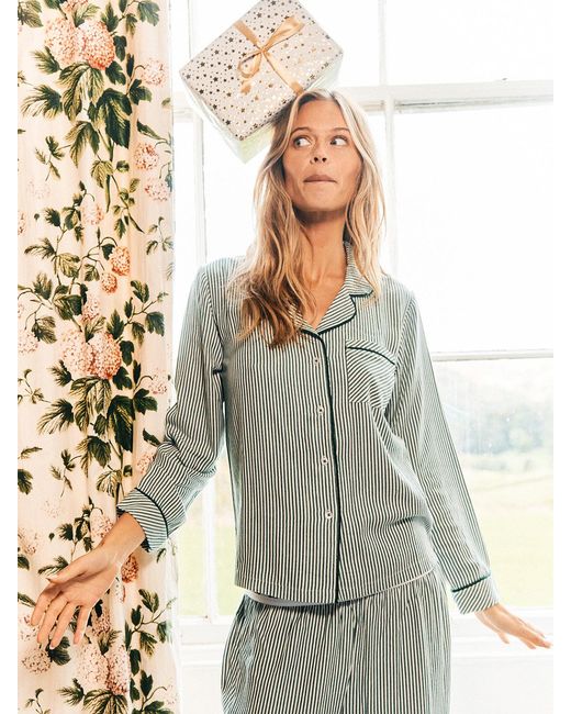Stripe & Stare Green Soft Brushed Woven Pyjama Top