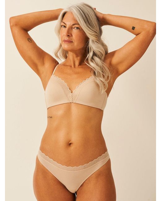 Stripe & Stare Brown Zigzag Lace Thong- Sand