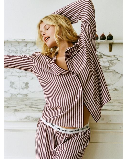 Stripe & Stare Brown Soft Brushed Woven Pyjama Top