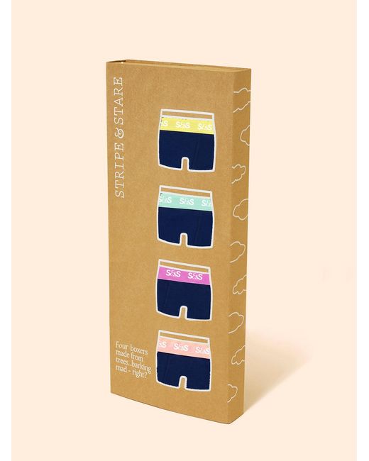 Stripe & Stare Blue Boxer Four Pack