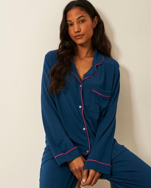 Stripe & Stare Blue Midnight Raspberry TENCEL™ Long Pyjama Set