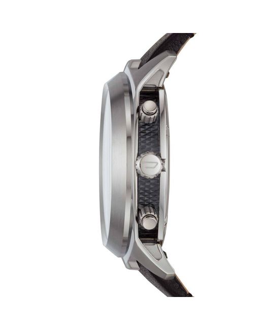 Orologio cronografo in acciaio silver e cinturino in pelle nero con quadrante nero di DIESEL in Metallic da Uomo