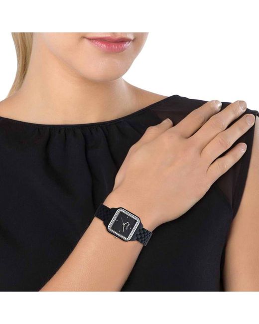 Orologio cinturino policarbonato nero. cassa acciaio. ghiera argento con strass di Stroili in Black