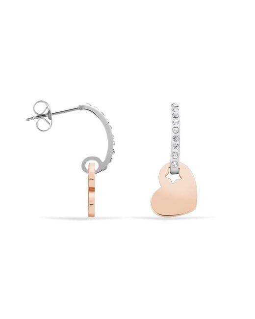 Orecchini in acciaio bicolore e strass con pendente a forma di cuore di Stroili in Pink