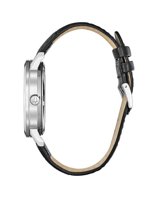 Orologio Clipper 3h automatico in acciaio con cinturino in pelle nero e quadrante nero di Bulova in Black da Uomo