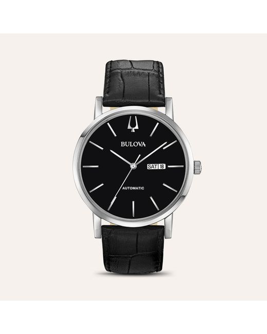 Orologio Clipper 3h automatico in acciaio con cinturino in pelle nero e quadrante nero di Bulova in Black da Uomo