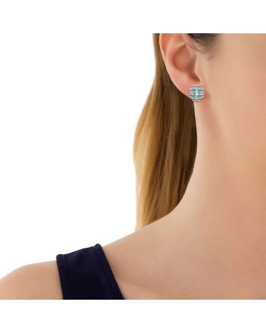 Orecchini a lobo in ottone rodiato con cristalli e smalto azzurro di Stroili in Blue