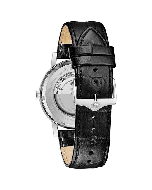 Orologio Clipper 3h automatico in acciaio con cinturino in pelle nero e quadrante nero di Bulova in Black da Uomo
