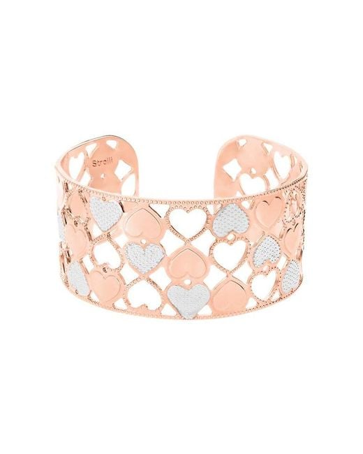 Bracciale rigido big in bronzo rosato con cuori bicolore di Stroili in Pink