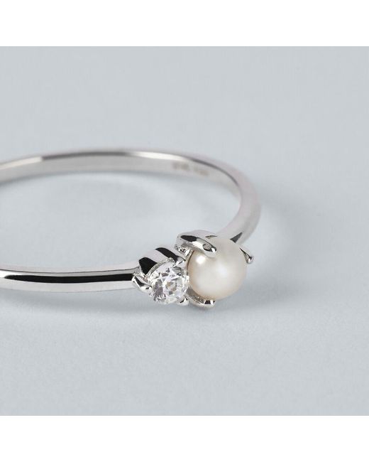 Anello Bilogy Silver Pearls Argento Rodiato Perla sintetica Cubic Zirconia di Stroili in White