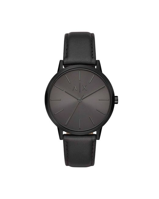Orologio solo tempo Emporio Armani cinturino in pelle nero e cassa in acciaio nero di ARMANI EXCHANGE in Gray da Uomo