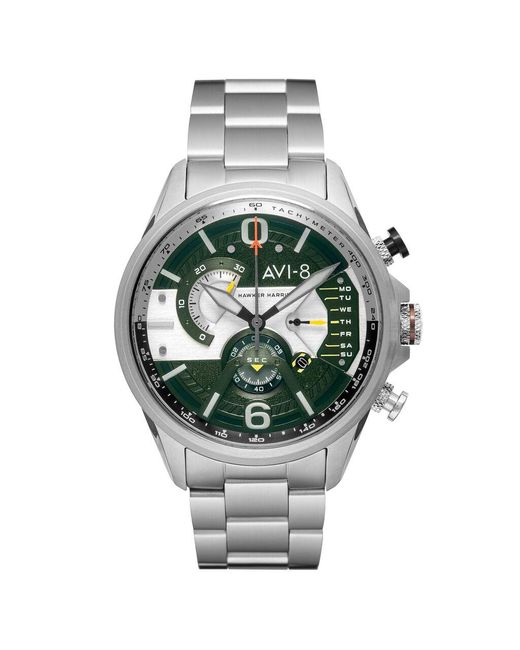 Orologio Cronografo Hawker Harrier II quadrante verde AV-4056-11 di AVI-8 in Metallic da Uomo