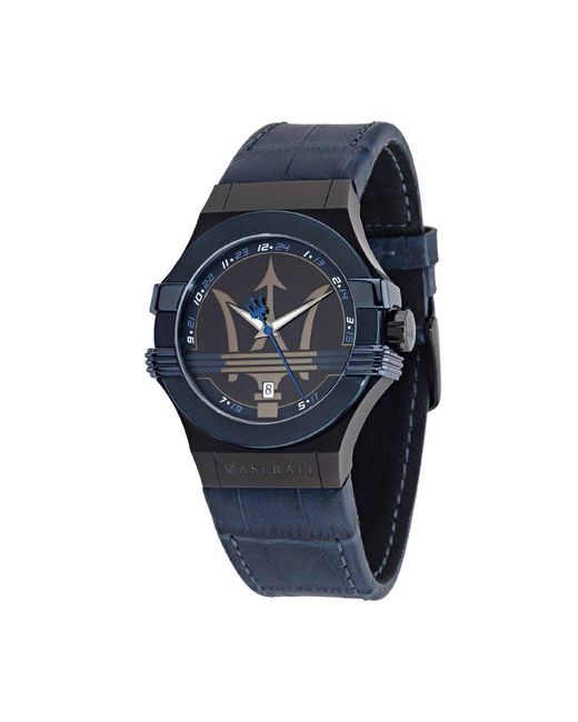 Solo tempo Potenza in acciaio e cinturino in pelle blu di Maserati in Blue da Uomo