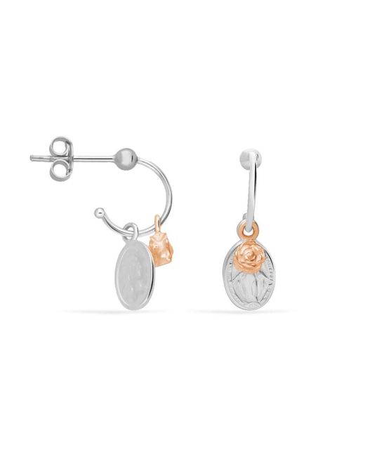 Orecchini a cerchio in argento bicolore con pendente Madonna e rosa di Stroili in Metallic