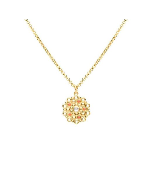 Collana in ottone rosato con ciondolo circolare cristalli e smalto arancione di Stroili in Metallic