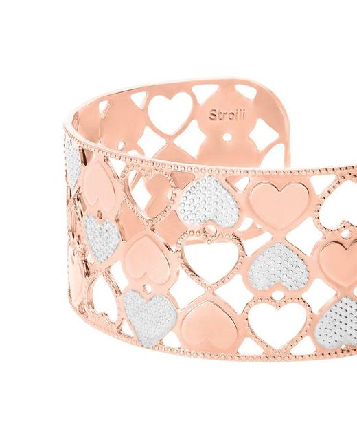 Bracciale rigido big in bronzo rosato con cuori bicolore di Stroili in Pink