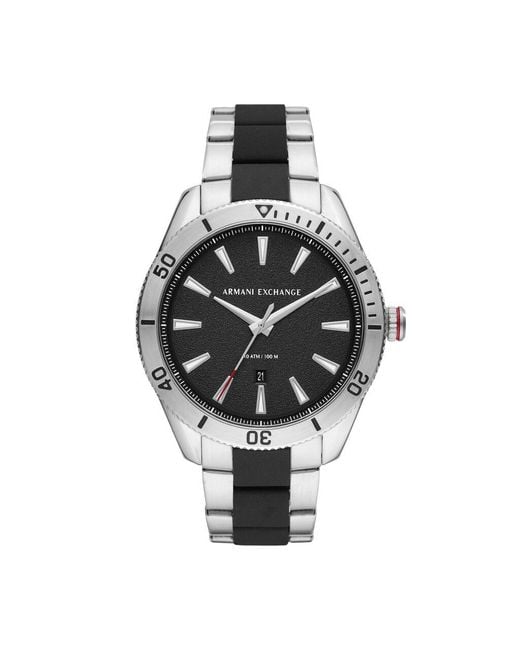 Orologio 3h in acciaio silver e nero con quadrante nero di ARMANI EXCHANGE in Metallic da Uomo