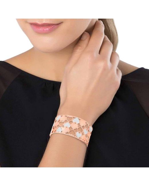 Bracciale rigido big in bronzo rosato con cuori bicolore di Stroili in Pink