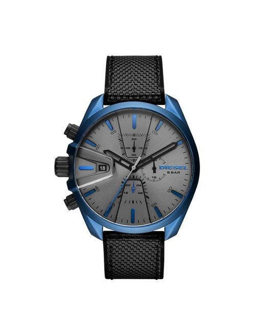 Orologio cronografo grigio e cinturino in nylon/silicone nero e quadrante grigio con dettagli blu di DIESEL in Gray da Uomo