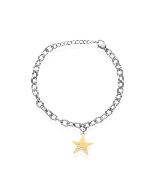 Bracciale con charm stella in acciaio bicolore e strass di Stroili in Metallic