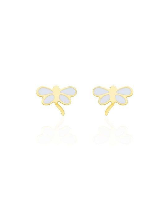 Orecchini a lobo libellula in oro giallo e smalto bianco di Stroili in Metallic