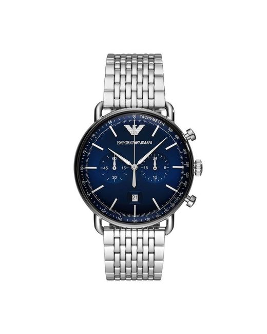 Orologio cronografo con cinturino e cassa in acciaio silver. quadrante blu di Emporio Armani in Blue da Uomo