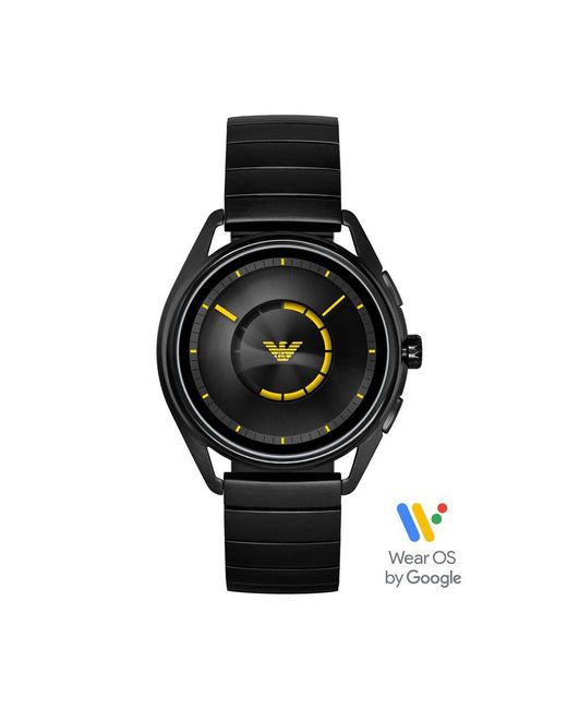 Orologio smartwatch in acciaio nero e quadrante nero di Emporio Armani in Black da Uomo