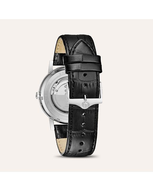 Orologio Clipper 3h automatico in acciaio con cinturino in pelle nero e quadrante nero di Bulova in Black da Uomo