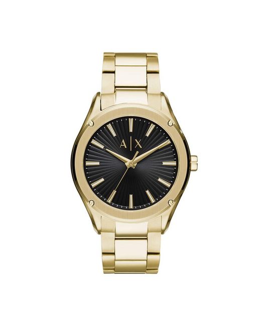 Orologio solo tempo in acciaio dorato. quadrante nero di ARMANI EXCHANGE in Metallic da Uomo